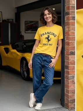 Ferrari Prancing Graphic Tee - Yellow